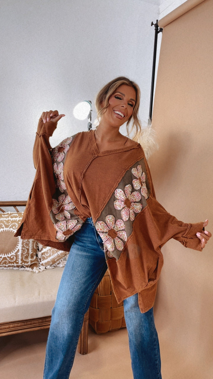 Bloom Into You Floral Boho Top, Camel