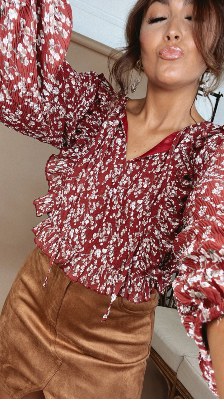 Loss For Words Blouse , Burgundy