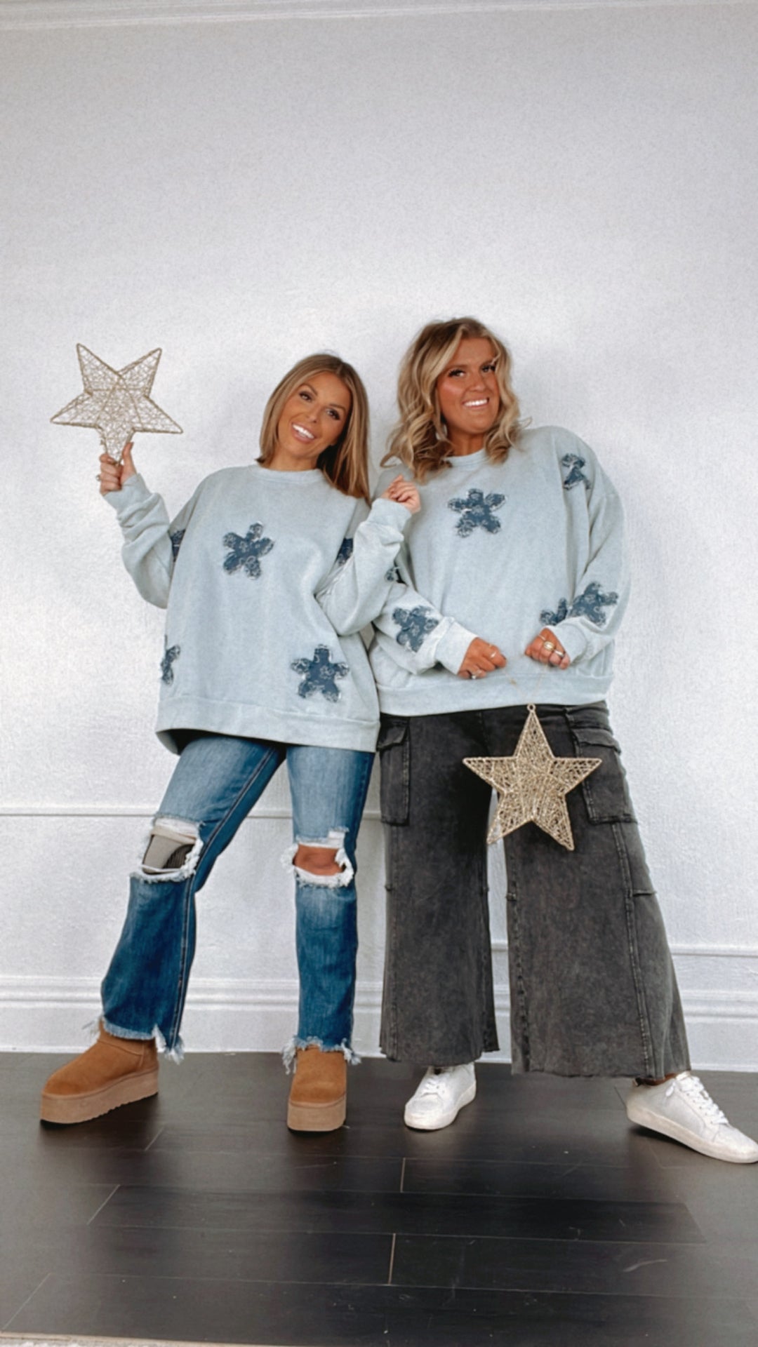 She's A Star Patchwork Crewneck Sweatshirt, Light Blue