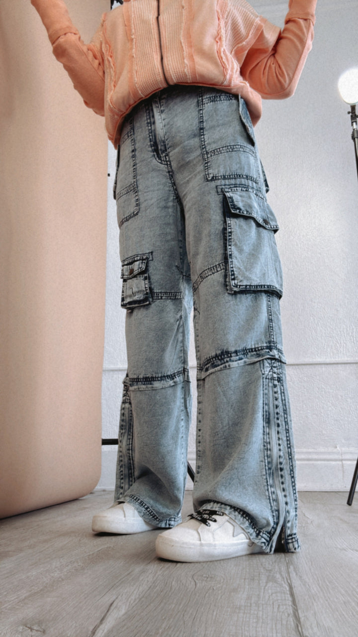 Oli &Hali: Washed Denim Cargo Pant