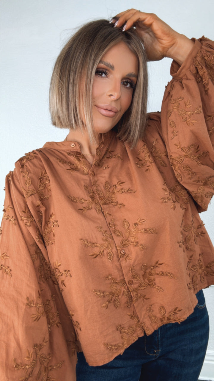 Serenade Floral Embellished Top, Rust