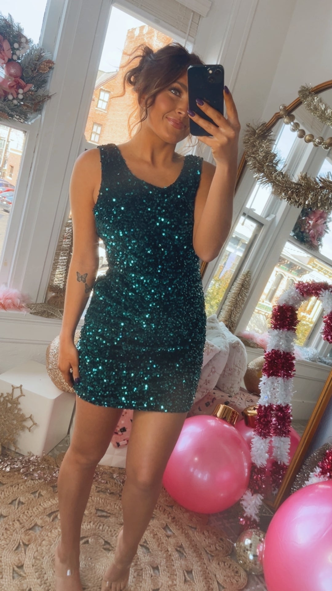 Attention Please Sequin Mini Dress, Green