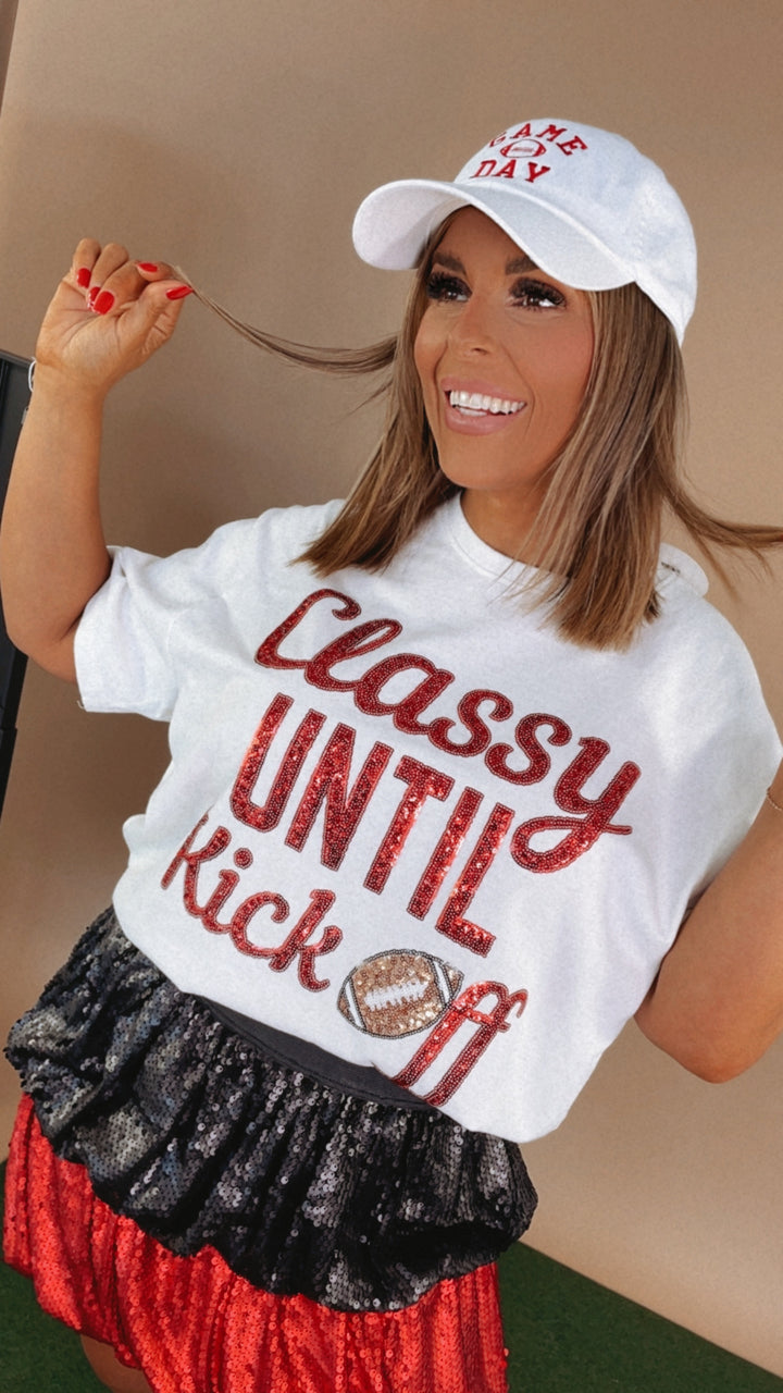 Classy Until Kick Off Sequin Top