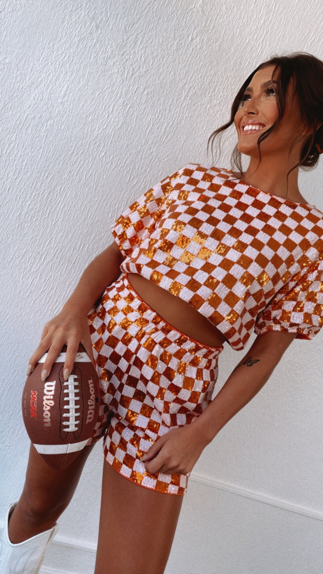 Orange & White Gameday Checkered Sequin Set