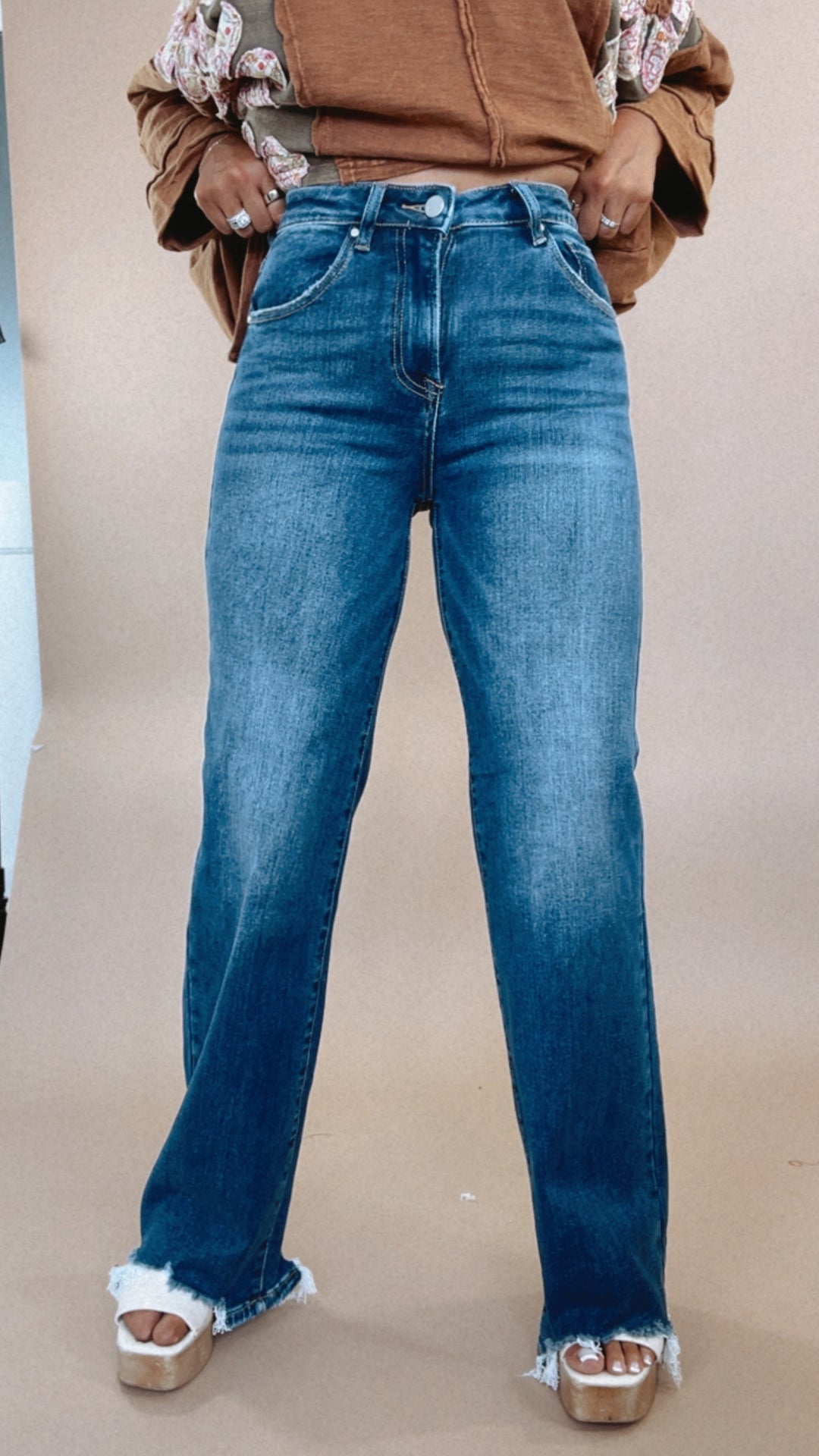 Blake Wide Leg Denim Jeans Dark, RISEN