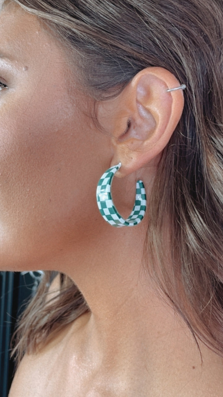 Checkered Hoop Earring, Green