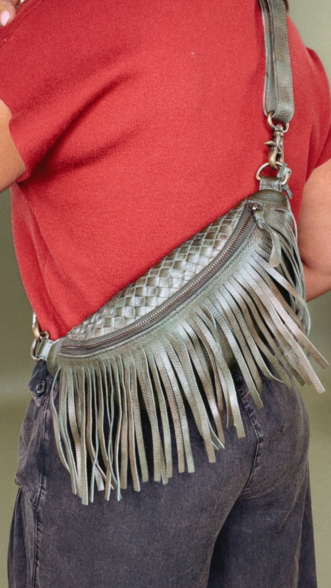 Revival Fringe Fanny Pack, Boho Emerald