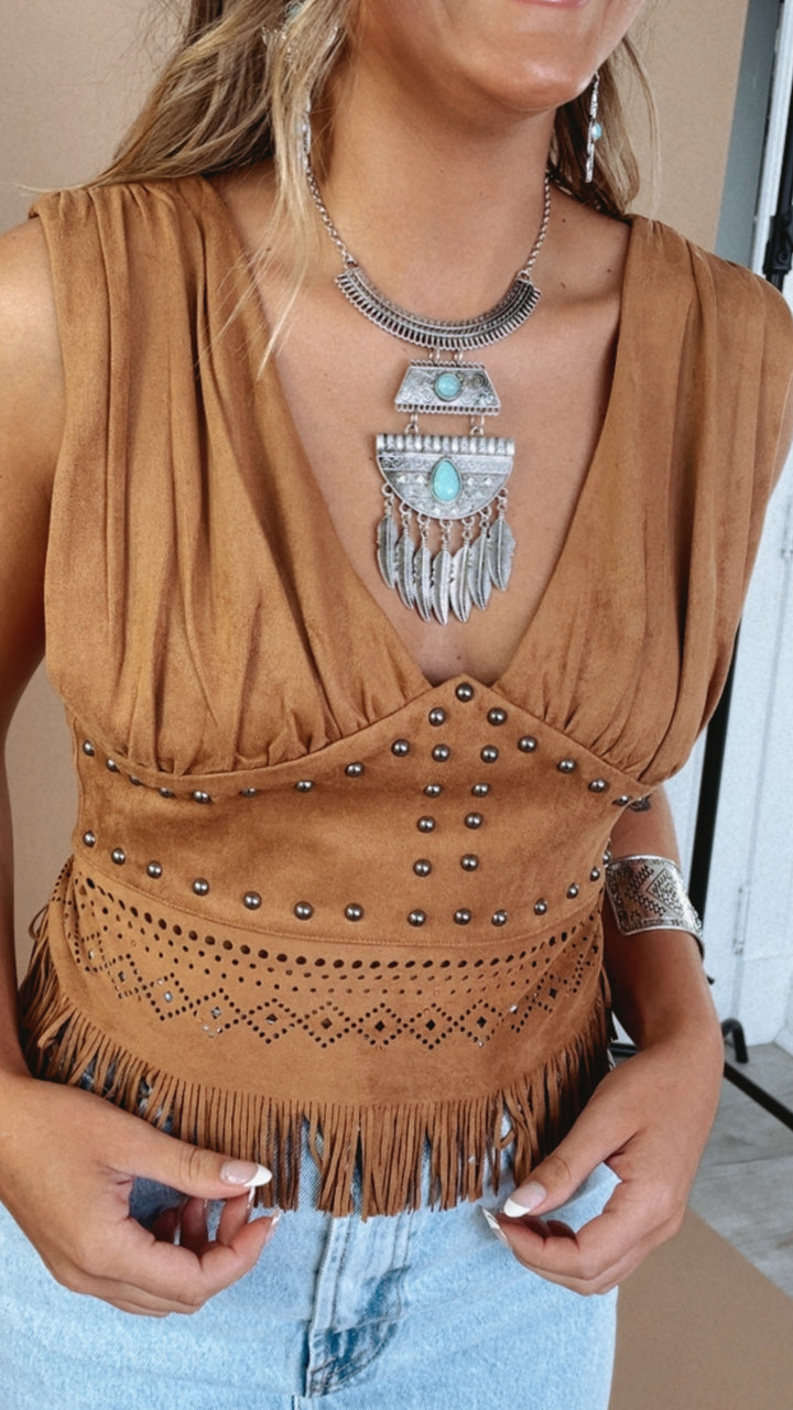 Saddle Up Suede Studded Tank, Camel