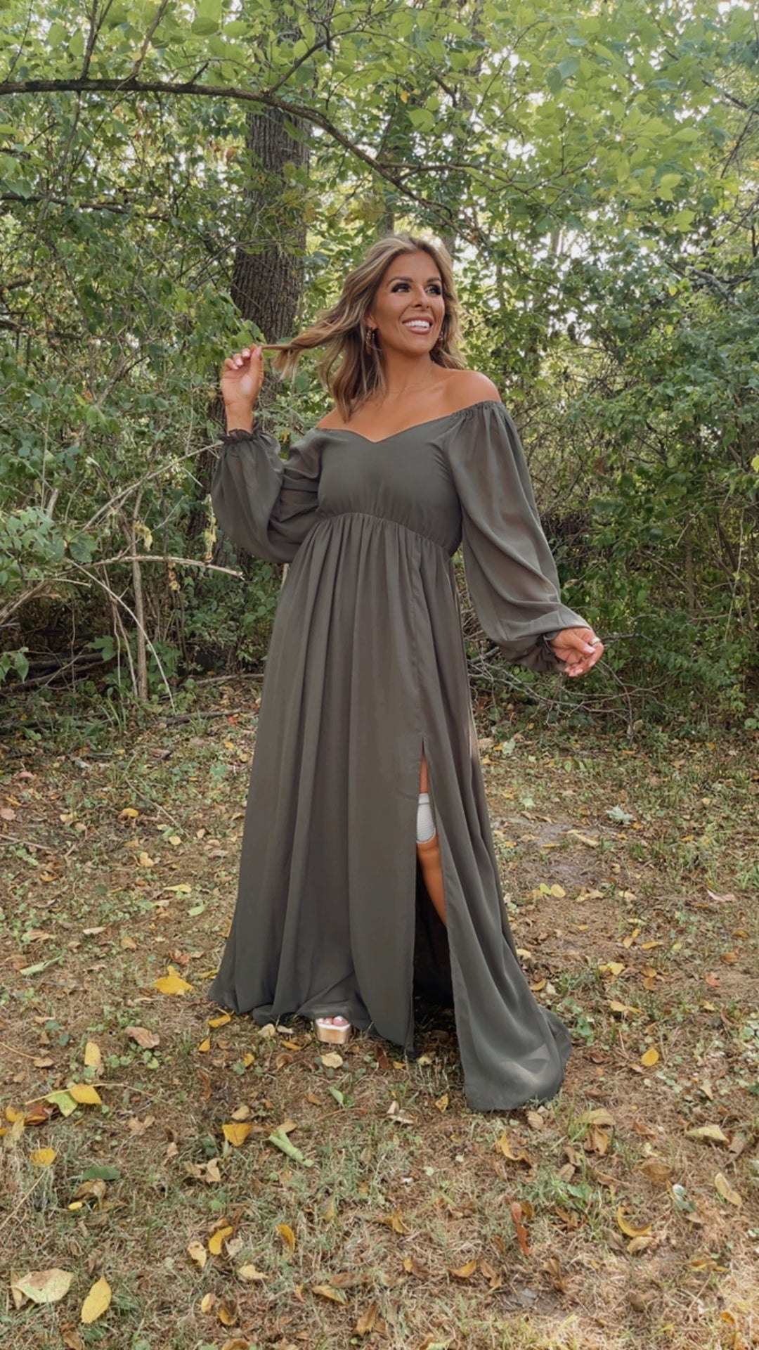 ECB Exclusive: Timeless Romantic Chiffon Maxi Dress, Olive