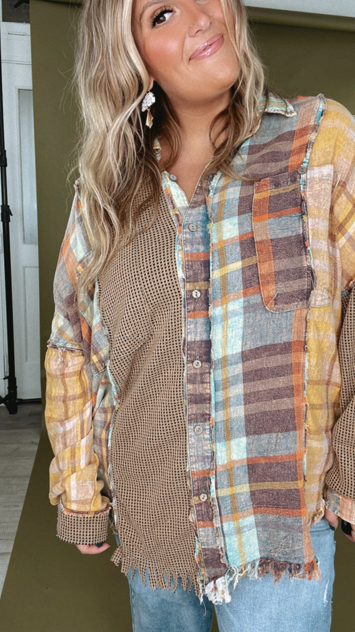 Oli & Hali: Sunny Mixed Plaid Button Down Top