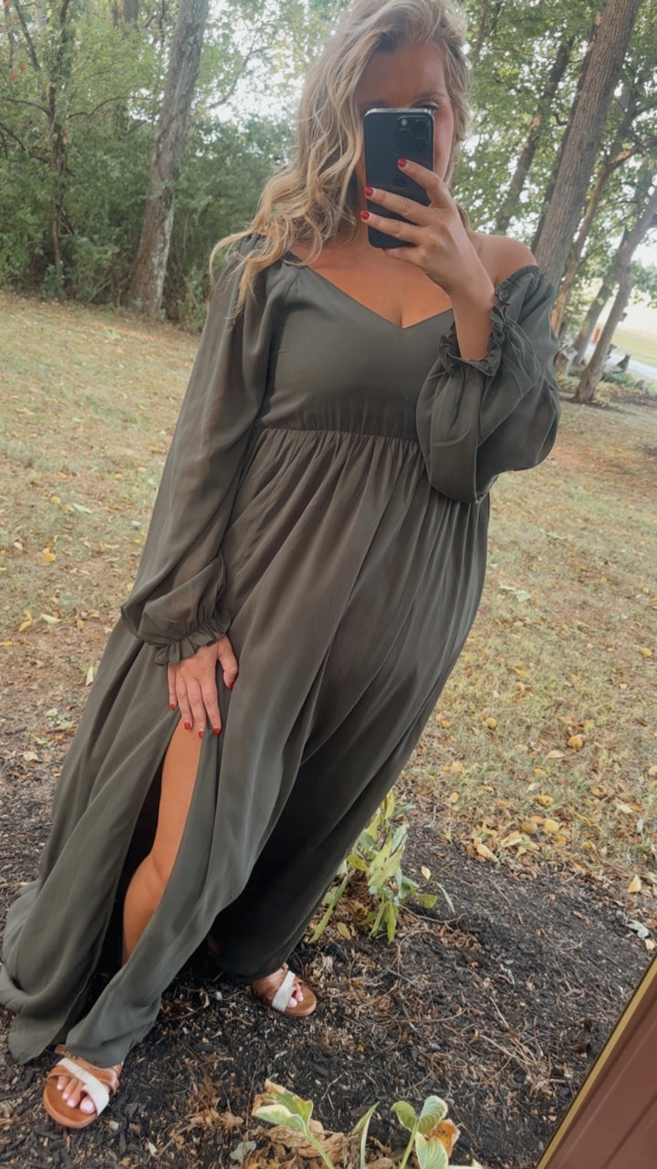 ECB Exclusive: Timeless Romantic Chiffon Maxi Dress, Olive