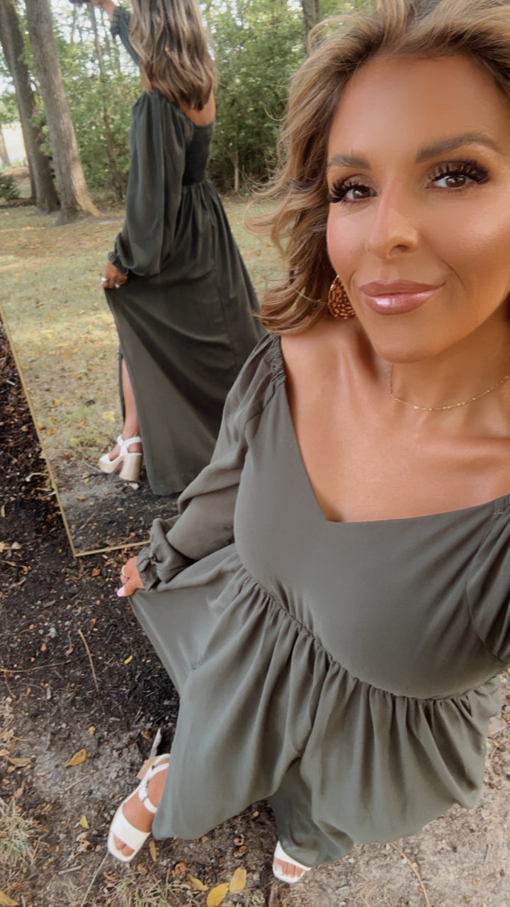 ECB Exclusive: Timeless Romantic Chiffon Maxi Dress, Olive