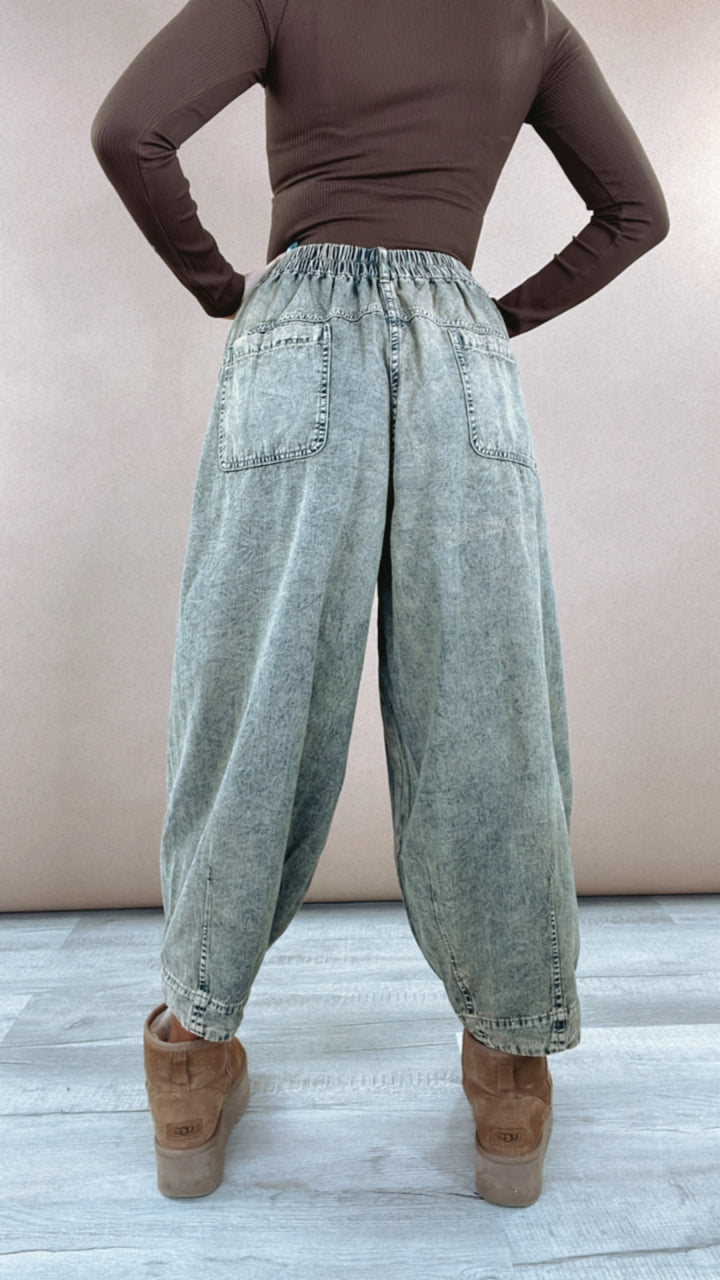 Oli & Hali: Washed Barrel Pants, Denim