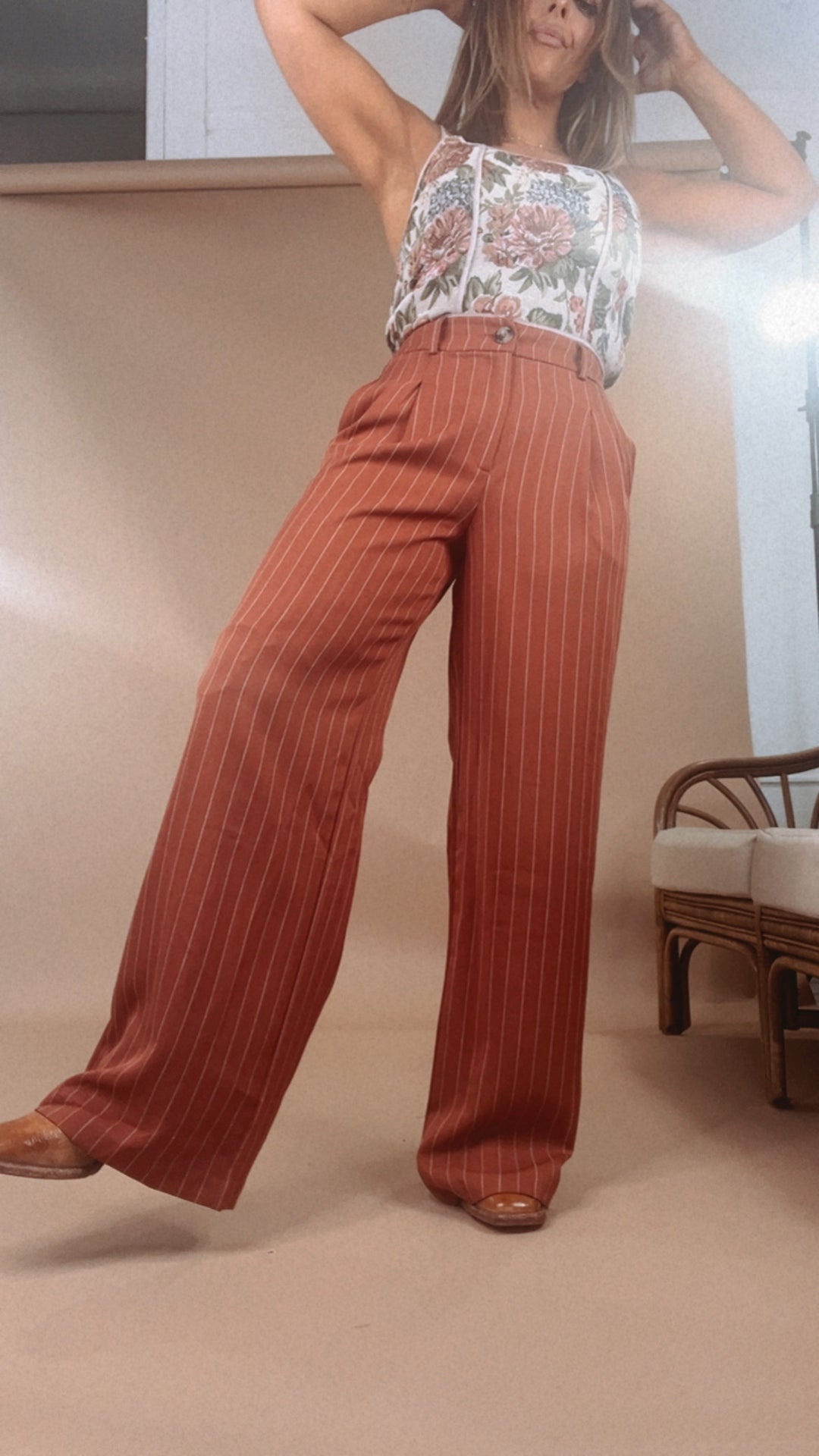 Go Getter Pin Stripe Pleated Pant, Rust