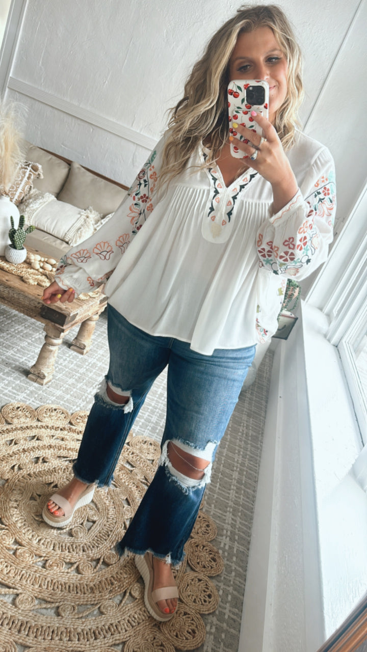 Emmy Embroidered Blouse, White