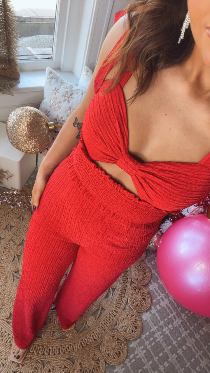 Night Out Tie Top Jumpsuit, Red