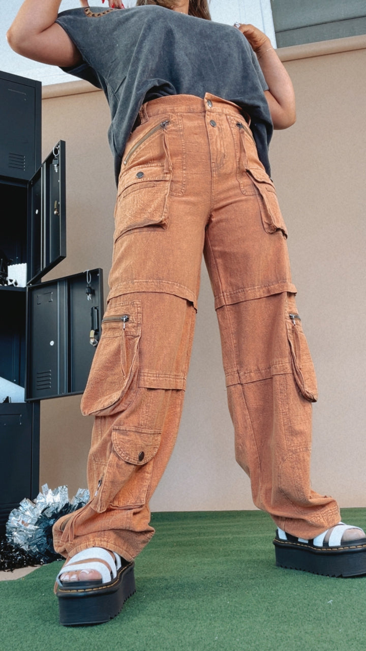 Oli & Hali: Mineral Washed Cargo Pants, Rust Orange