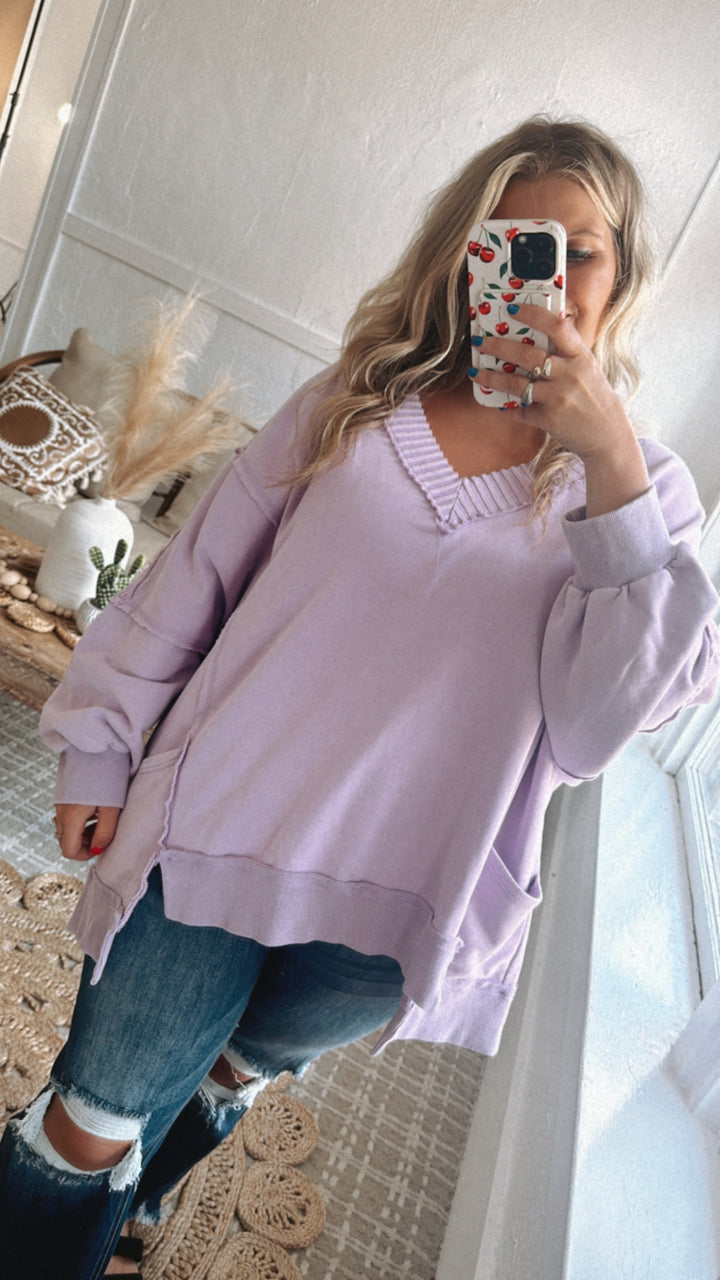 Live in it Oversized V Neck Sweatshirt, Purple