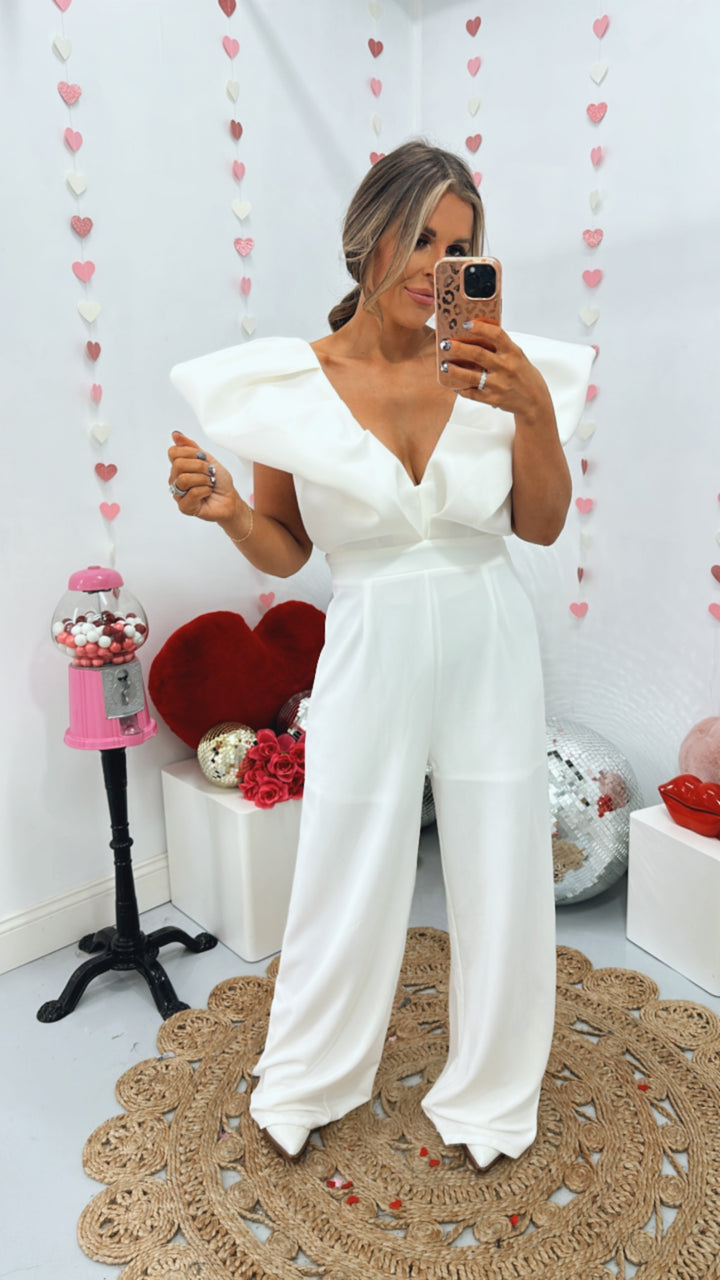 Show Out Flare Sleeve Jumpsuit, White