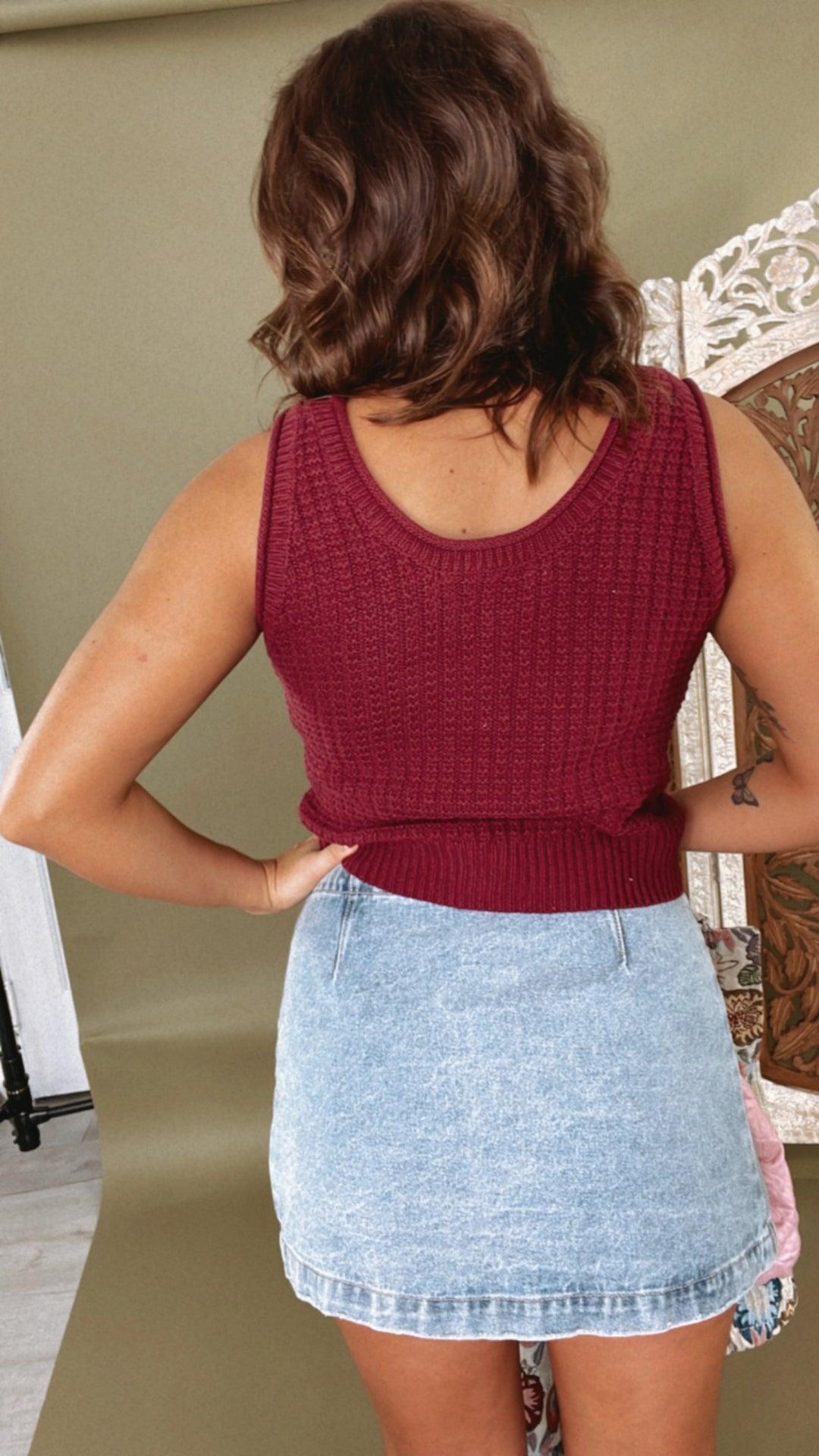 This Or That Textured Sweater Tank, Burgundy