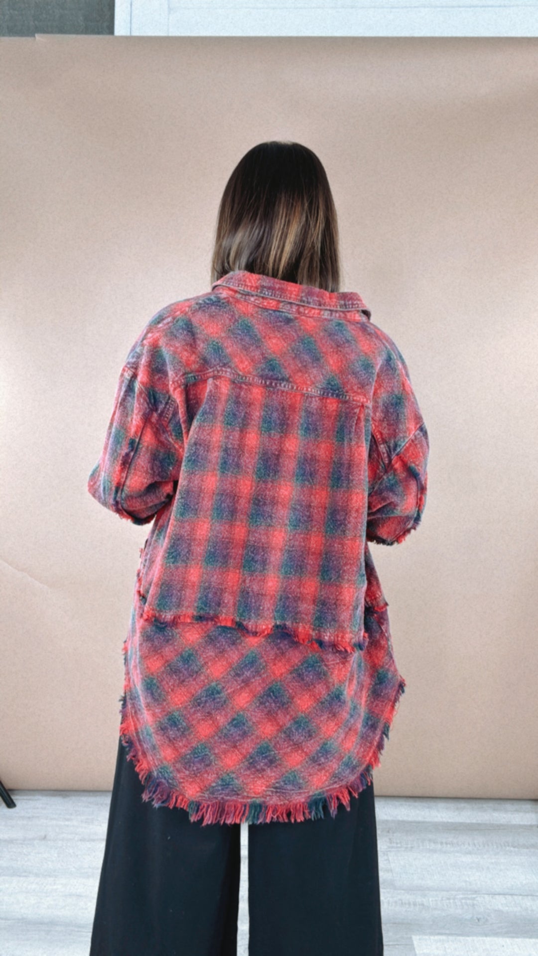 Oli & Hali: Meet Up Mineral Washed Oversized Flannel, Red