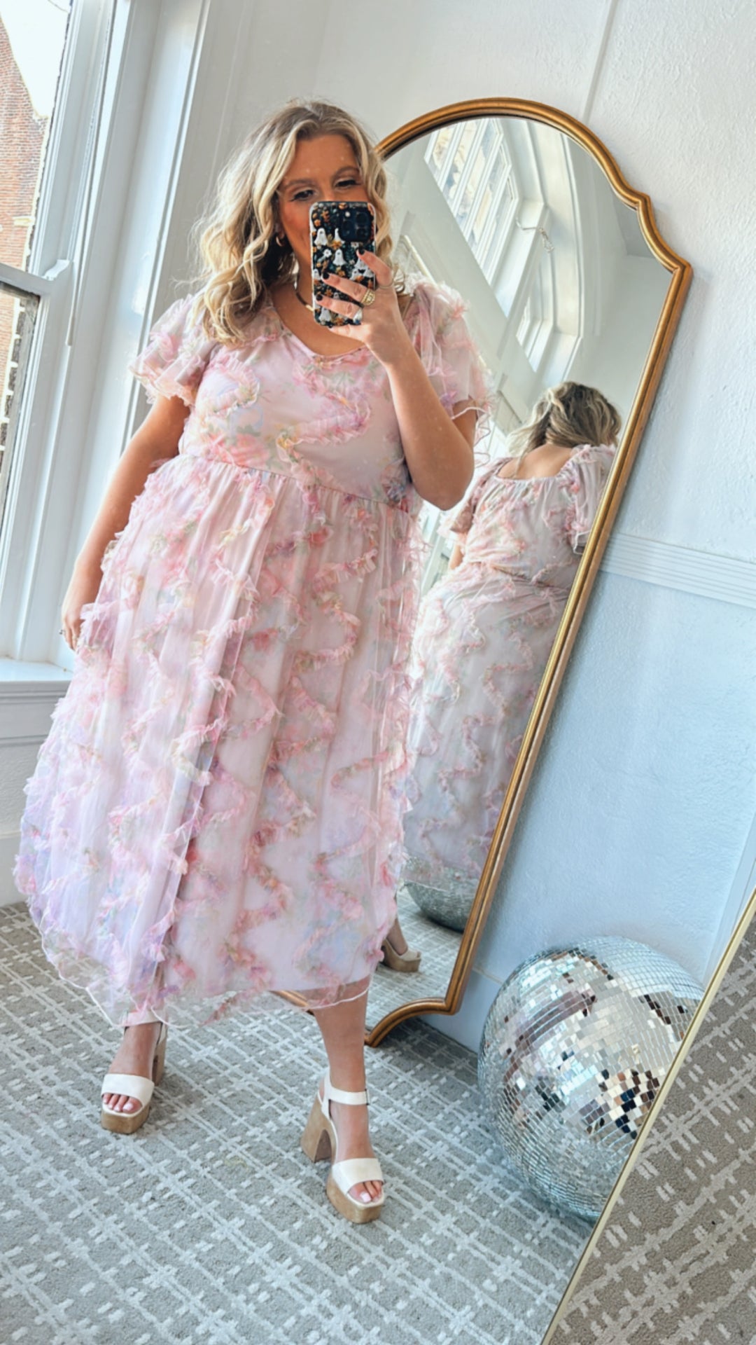 Floral Tulle Maxi Dress, Pink