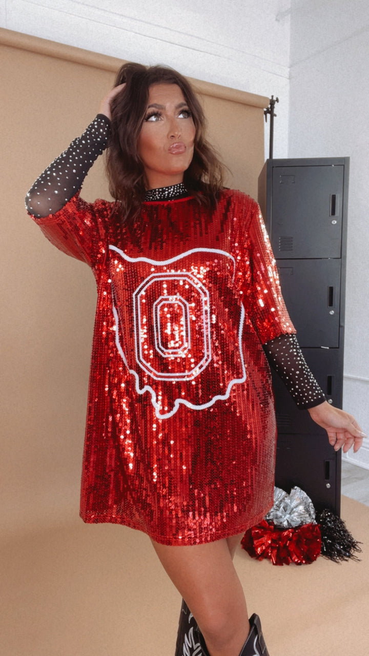 OH Spirit Sequin Dress, Red