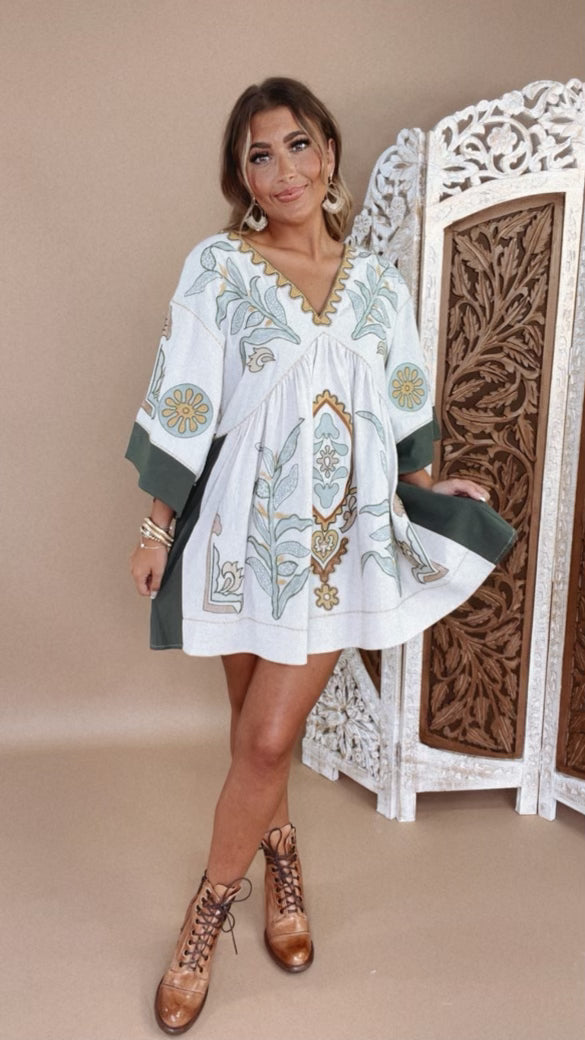 Vintage Love Boho Embroidered Mini Dress, Ivory