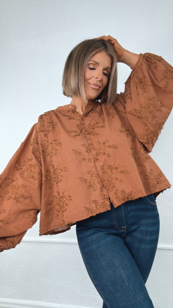 Serenade Floral Embellished Top, Rust