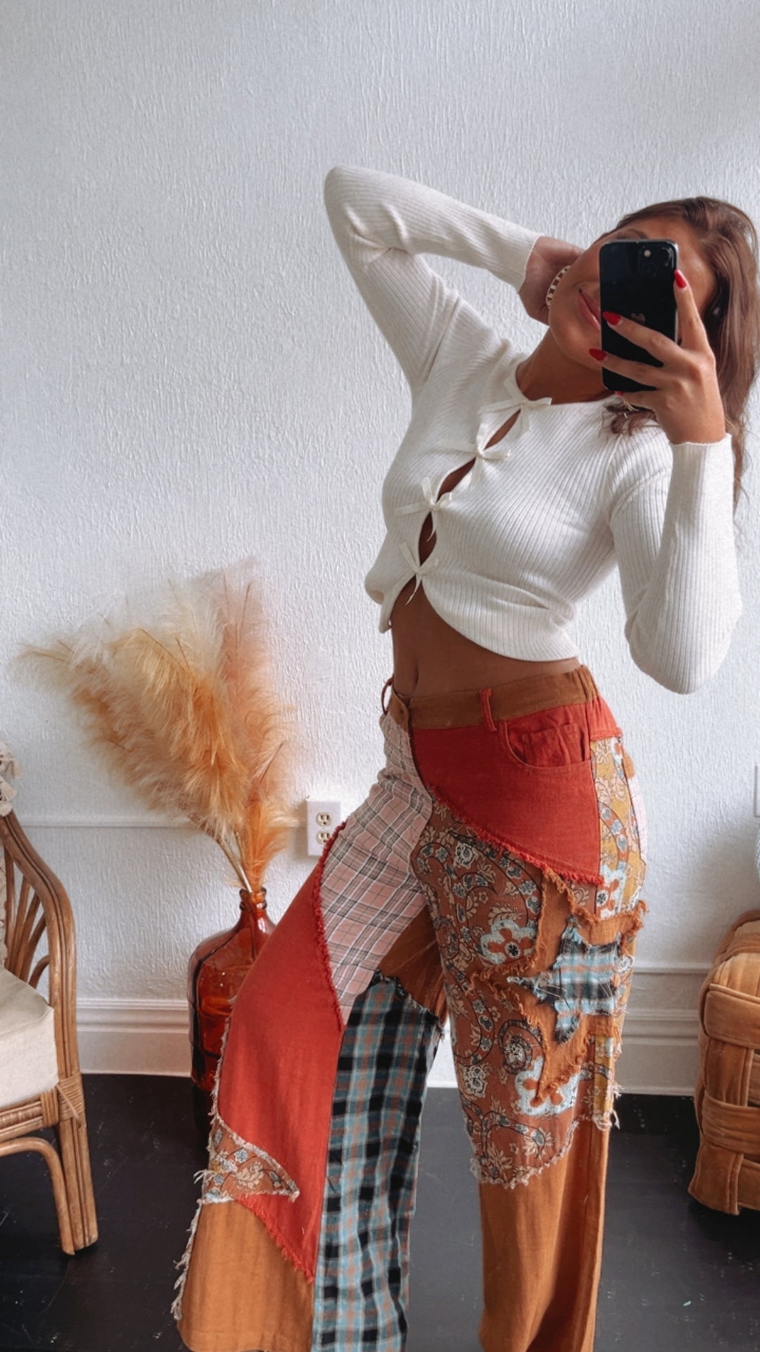 To The Streets Patchwork Wide Leg Pant, Orange