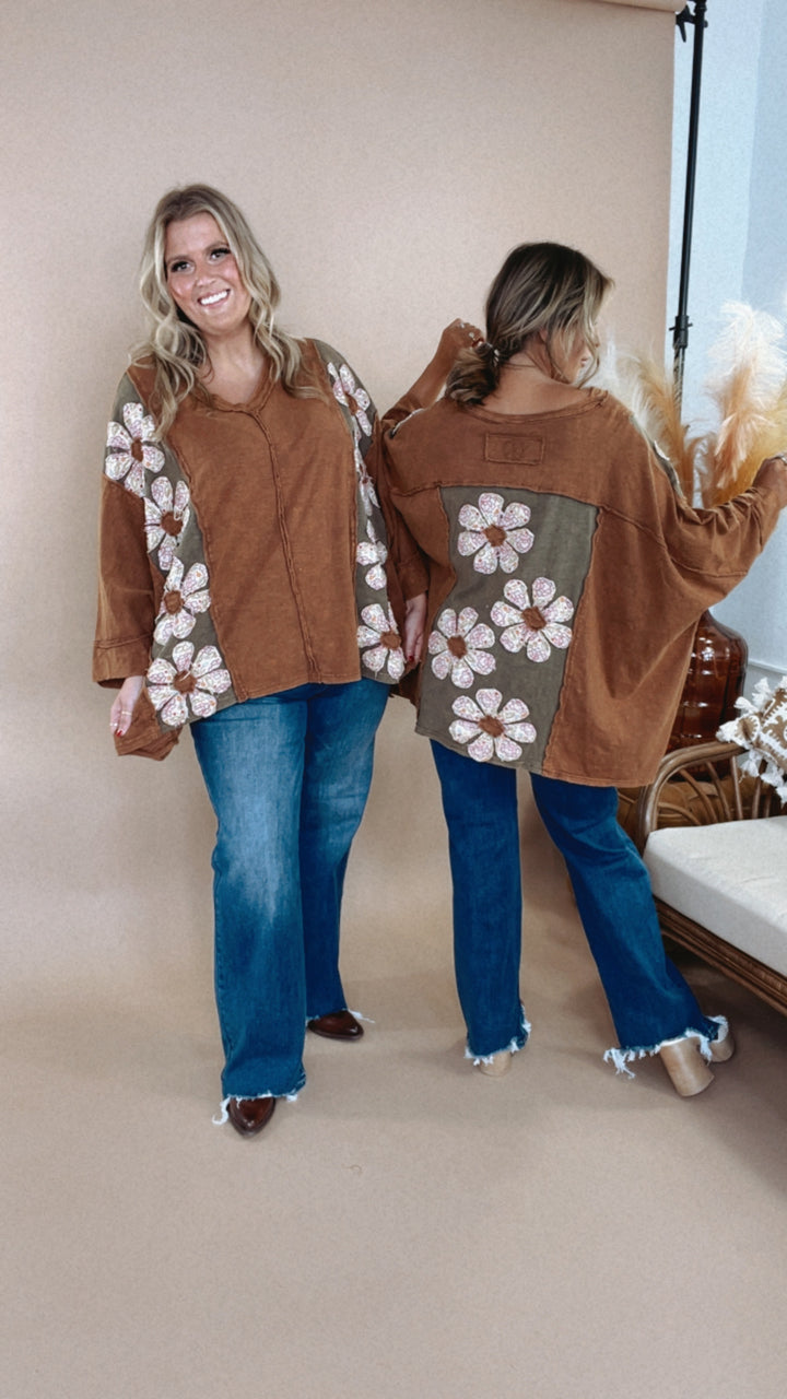 Bloom Into You Floral Boho Top, Camel