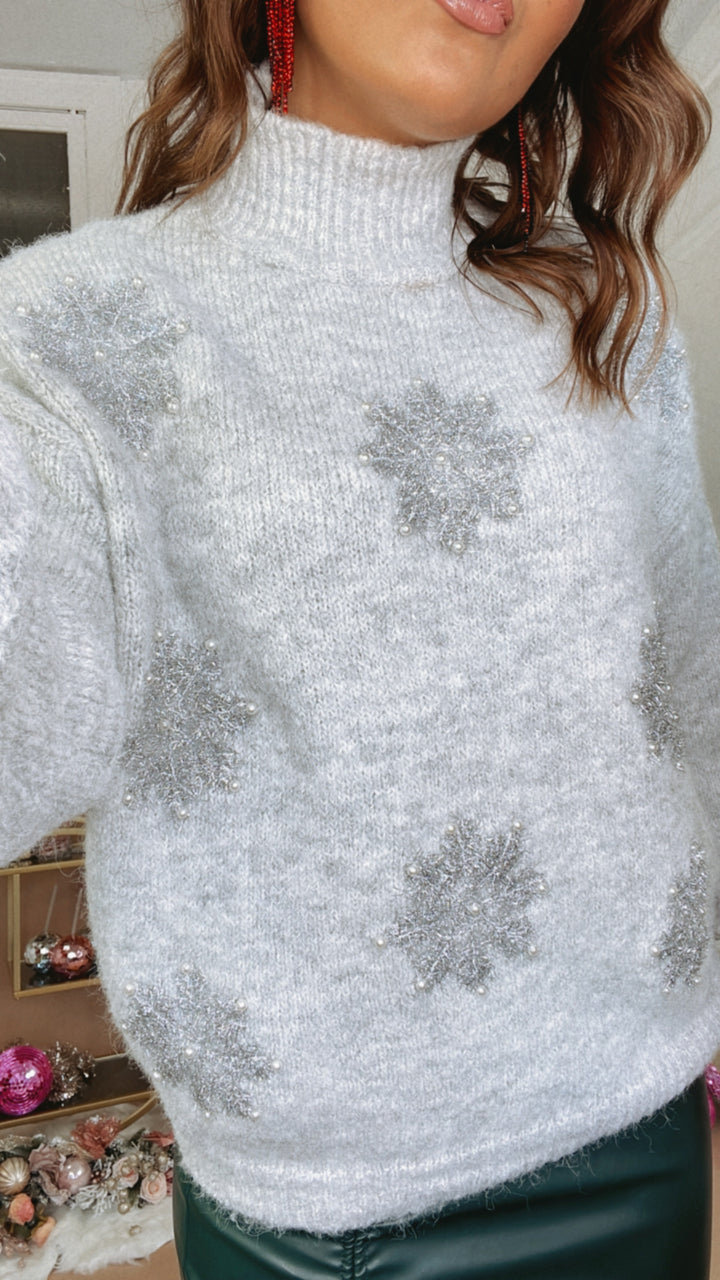 Cozy Up Snowflake Detailed Sweater, Grey