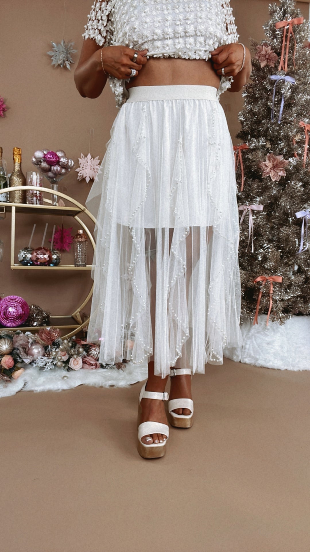 POL: Presley Pearl Studded Tulle Tutu, Ivory