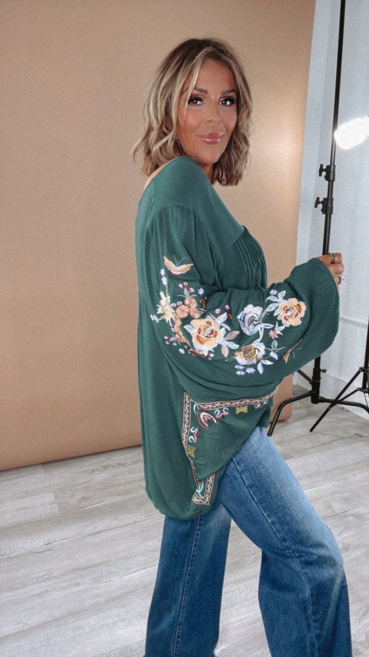 Ellie Embroidered Blouse, Green