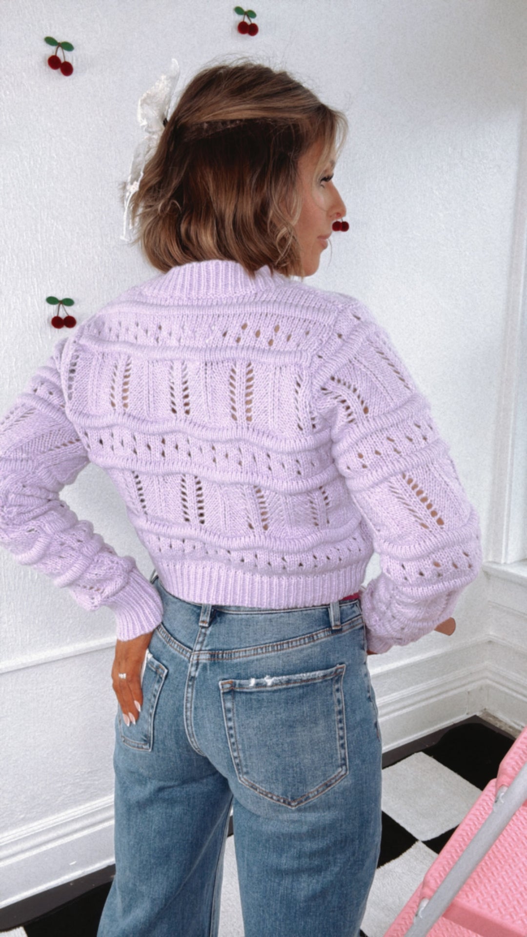 Claire Chunky Knit Button Up Sweater, Lavender