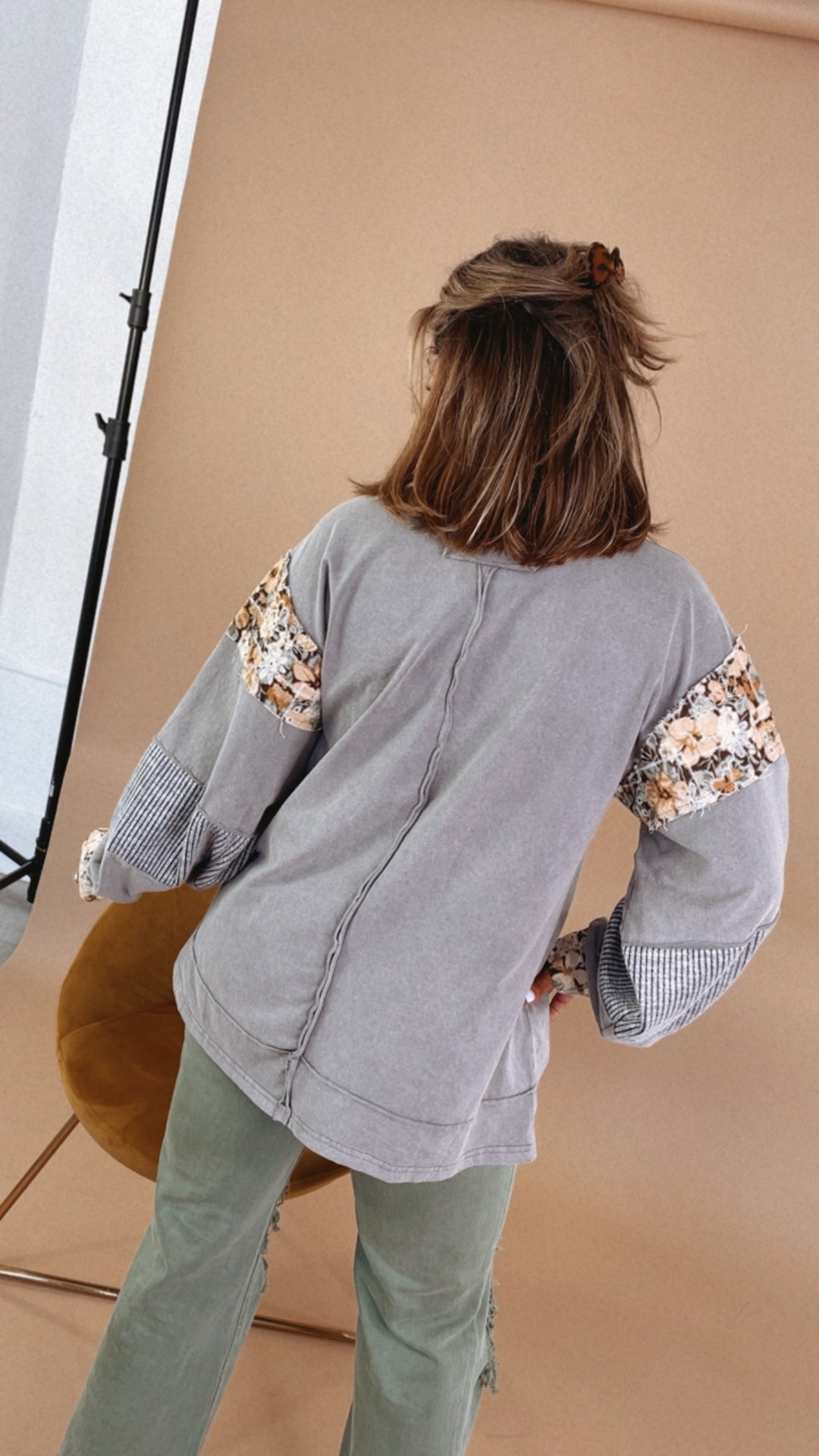 POL: Floral Feels Patchwork Rugby Top, Grey