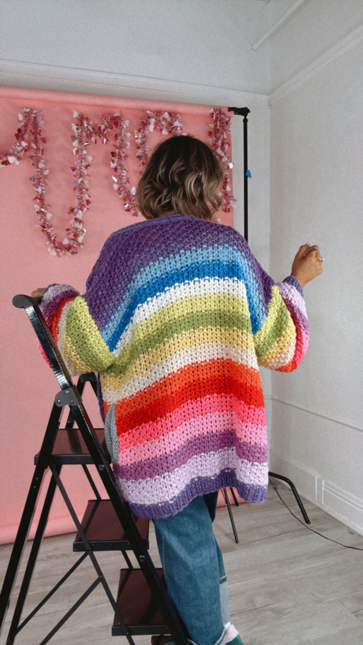 Hand Crochet Oversized Cardigan, Rainbow