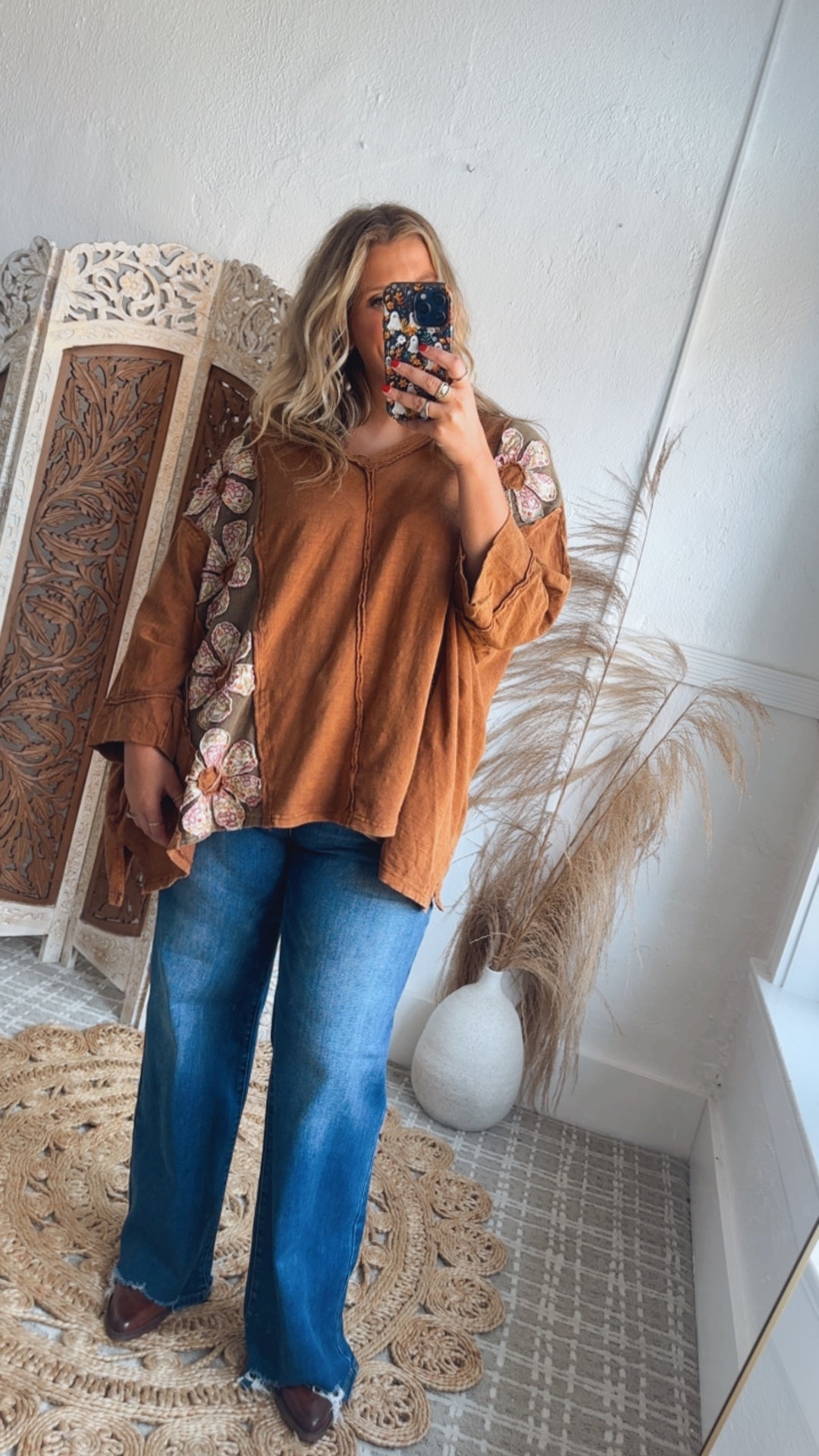 Bloom Into You Floral Boho Top, Camel