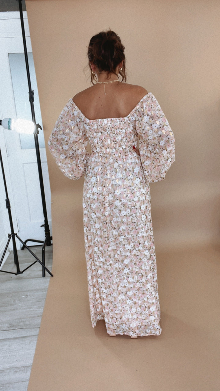 ECB Exclusive: Timeless Romantic Chiffon Maxi Dress, Pink Floral