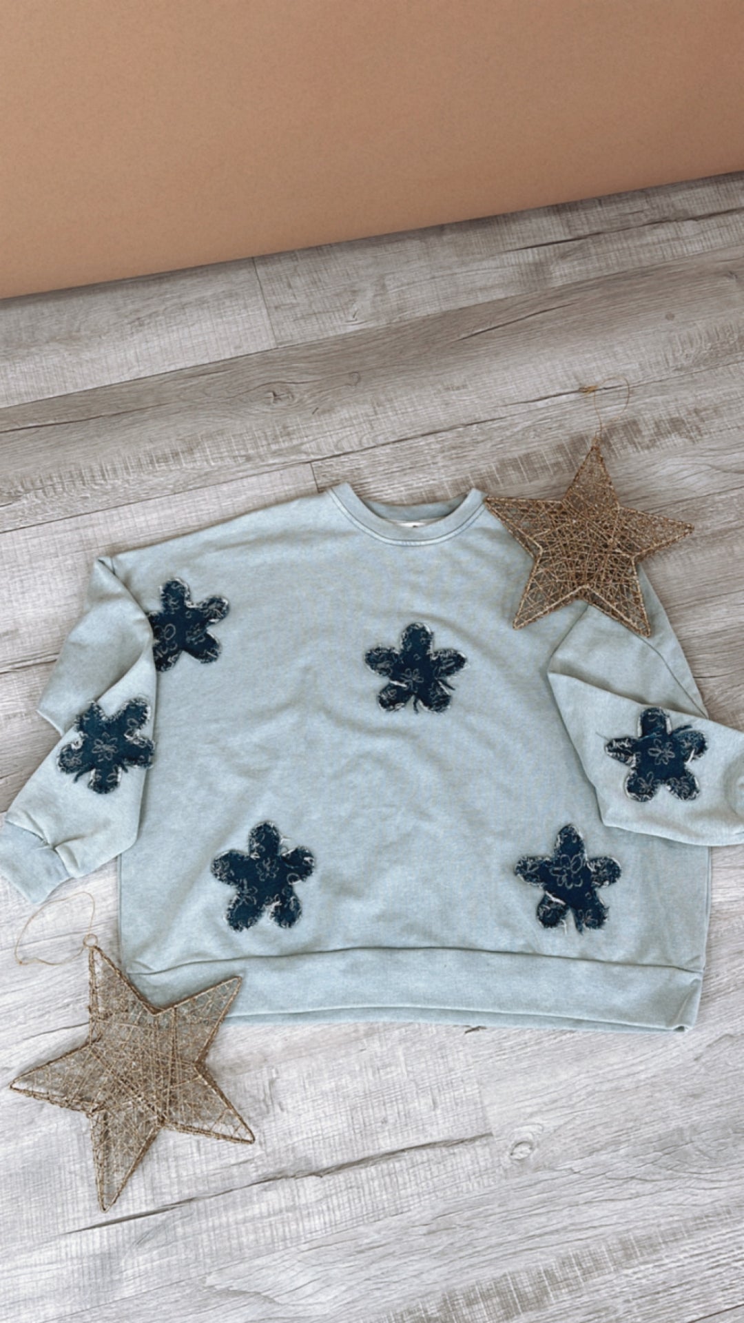 She's A Star Patchwork Crewneck Sweatshirt, Light Blue