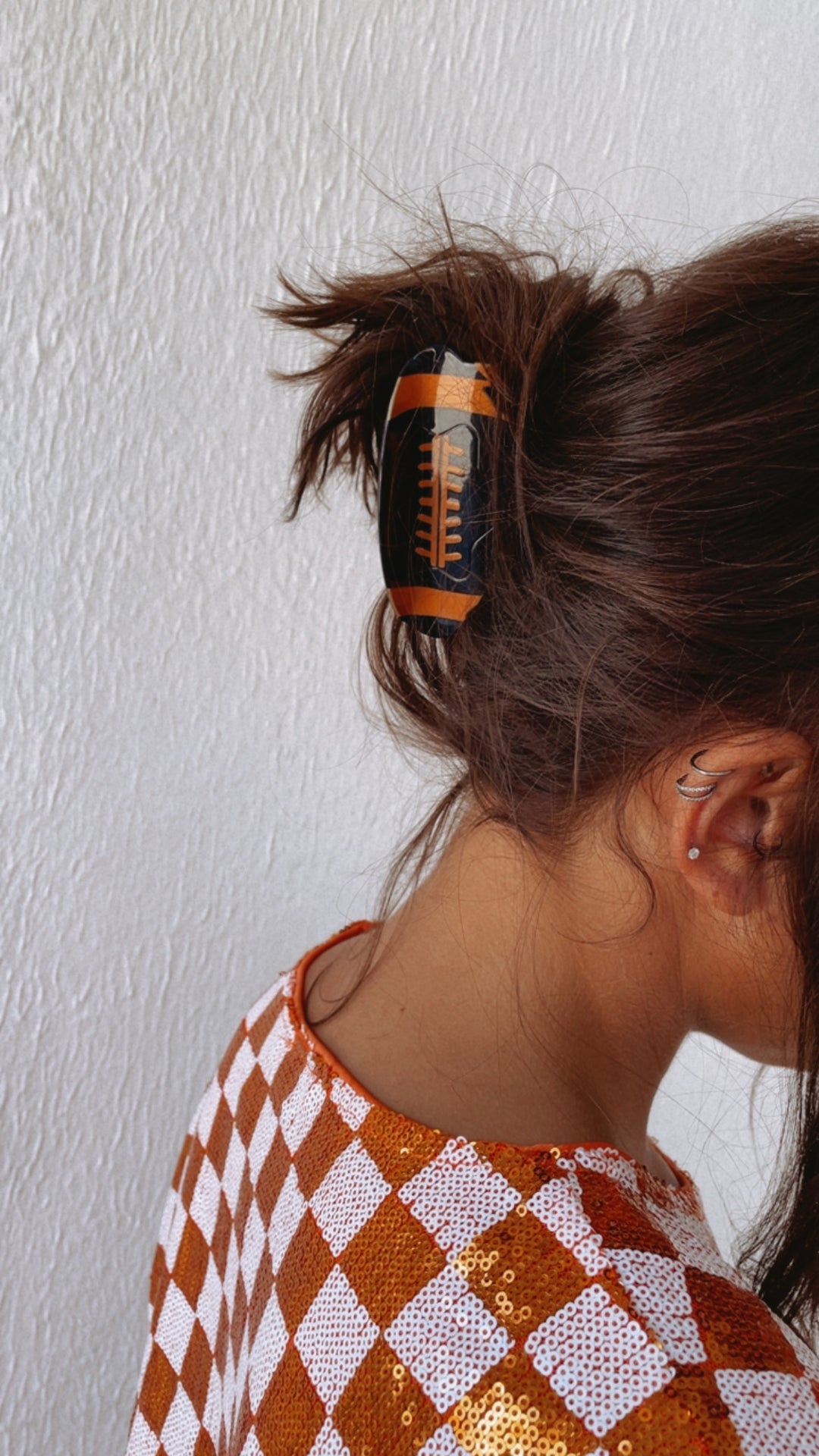 Orange and Black Football Hair Clip