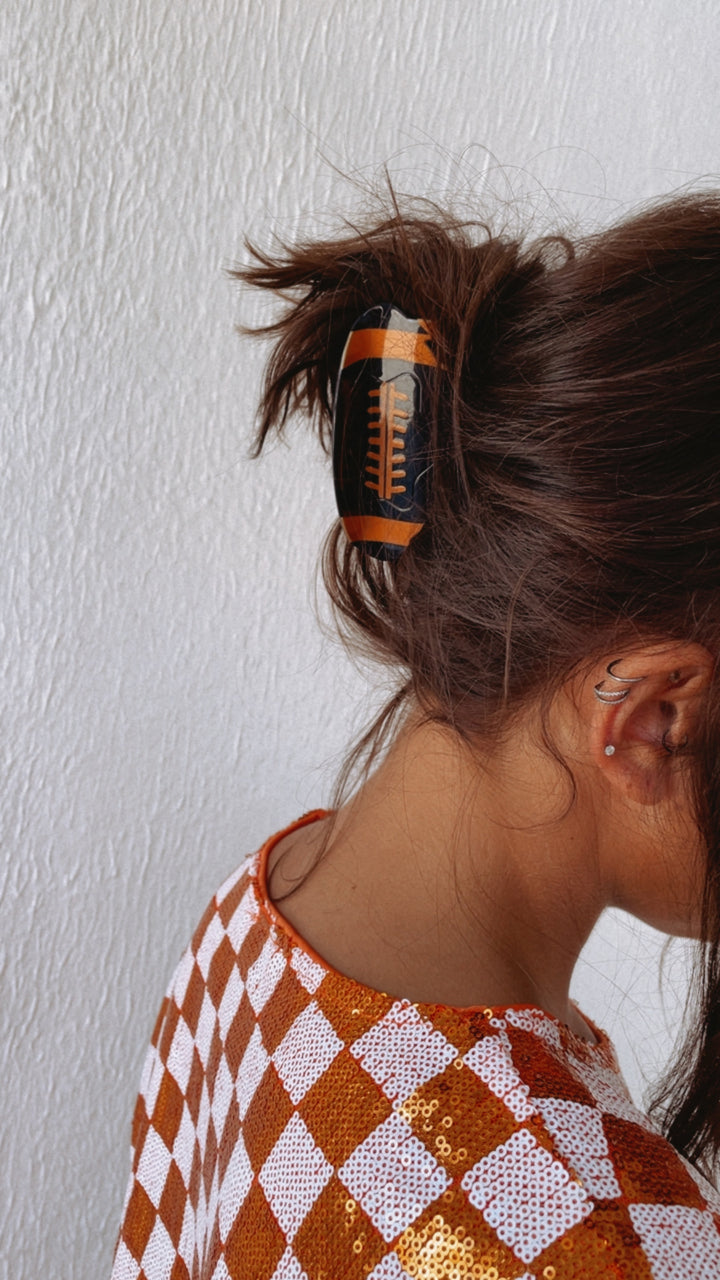 Orange and Black Football Hair Clip