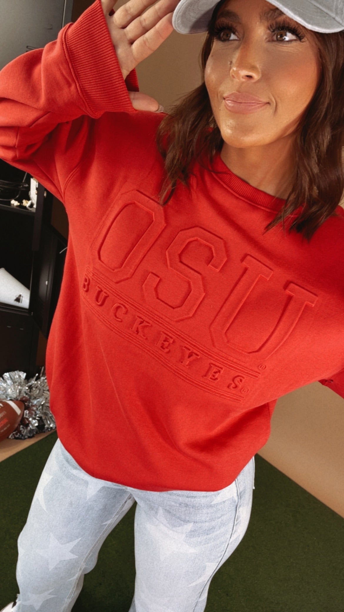 Everyday Chic Boutique Team Spirit Ohio Embossed Sweatshirt Red Size XL