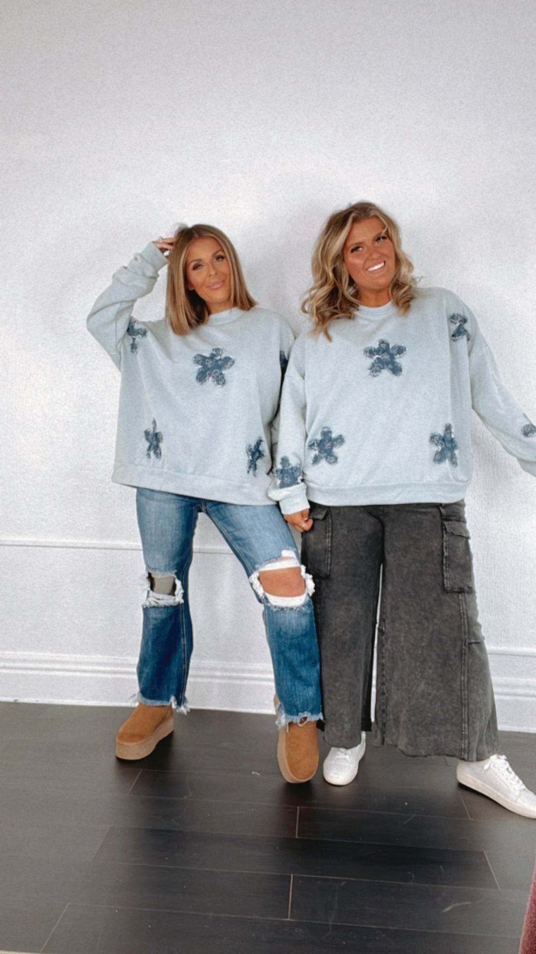 She's A Star Patchwork Crewneck Sweatshirt, Light Blue