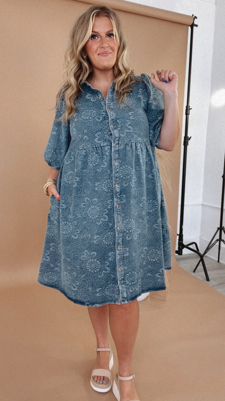 Dixie Denim Puff Sleeve Mini Dress