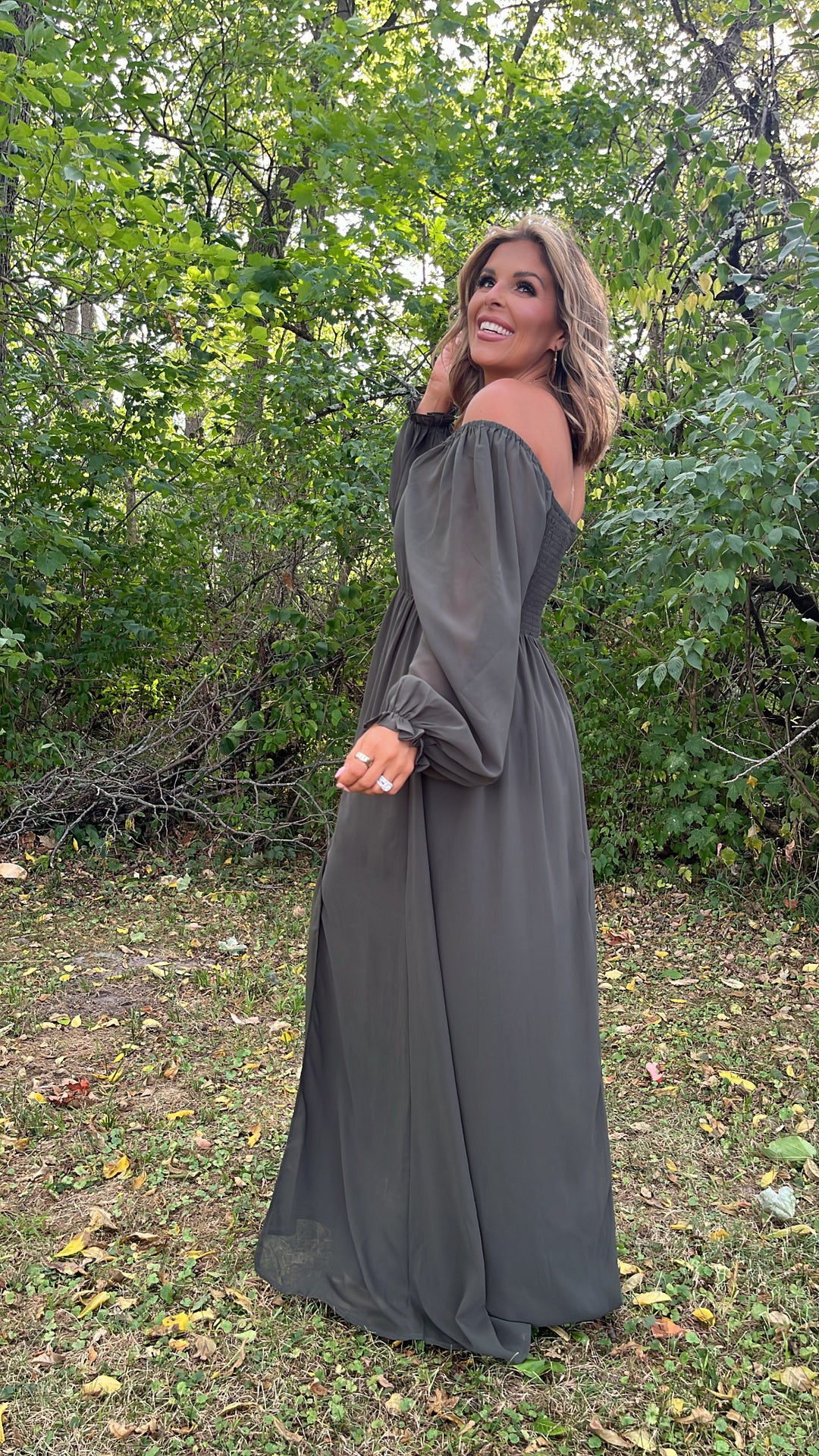 ECB Exclusive: Timeless Romantic Chiffon Maxi Dress, Olive