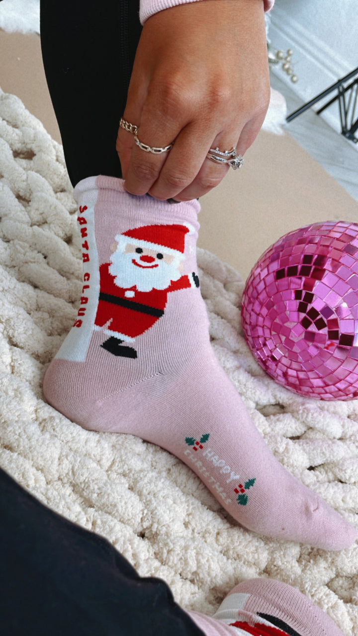 Pink Happy Christmas Santa Sock