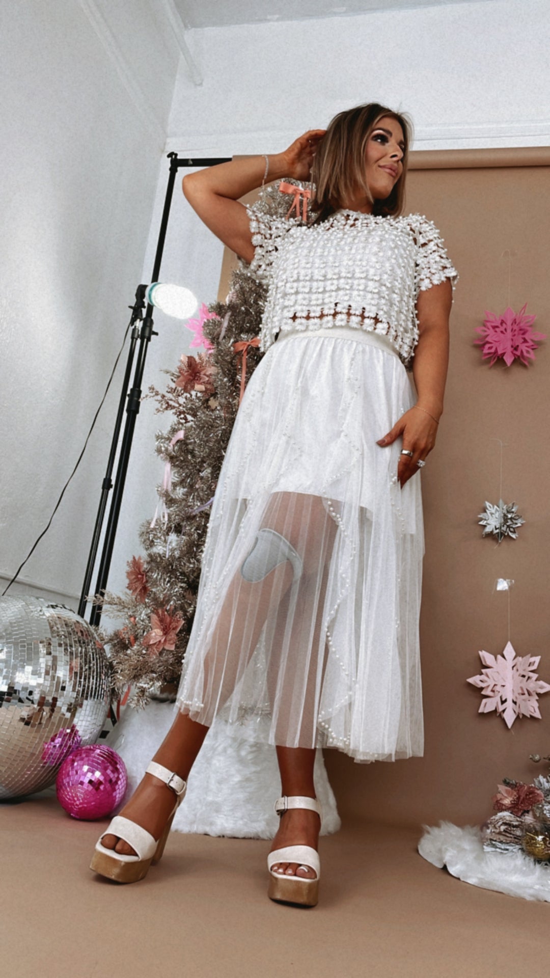 POL: Presley Pearl Studded Tulle Tutu, Ivory