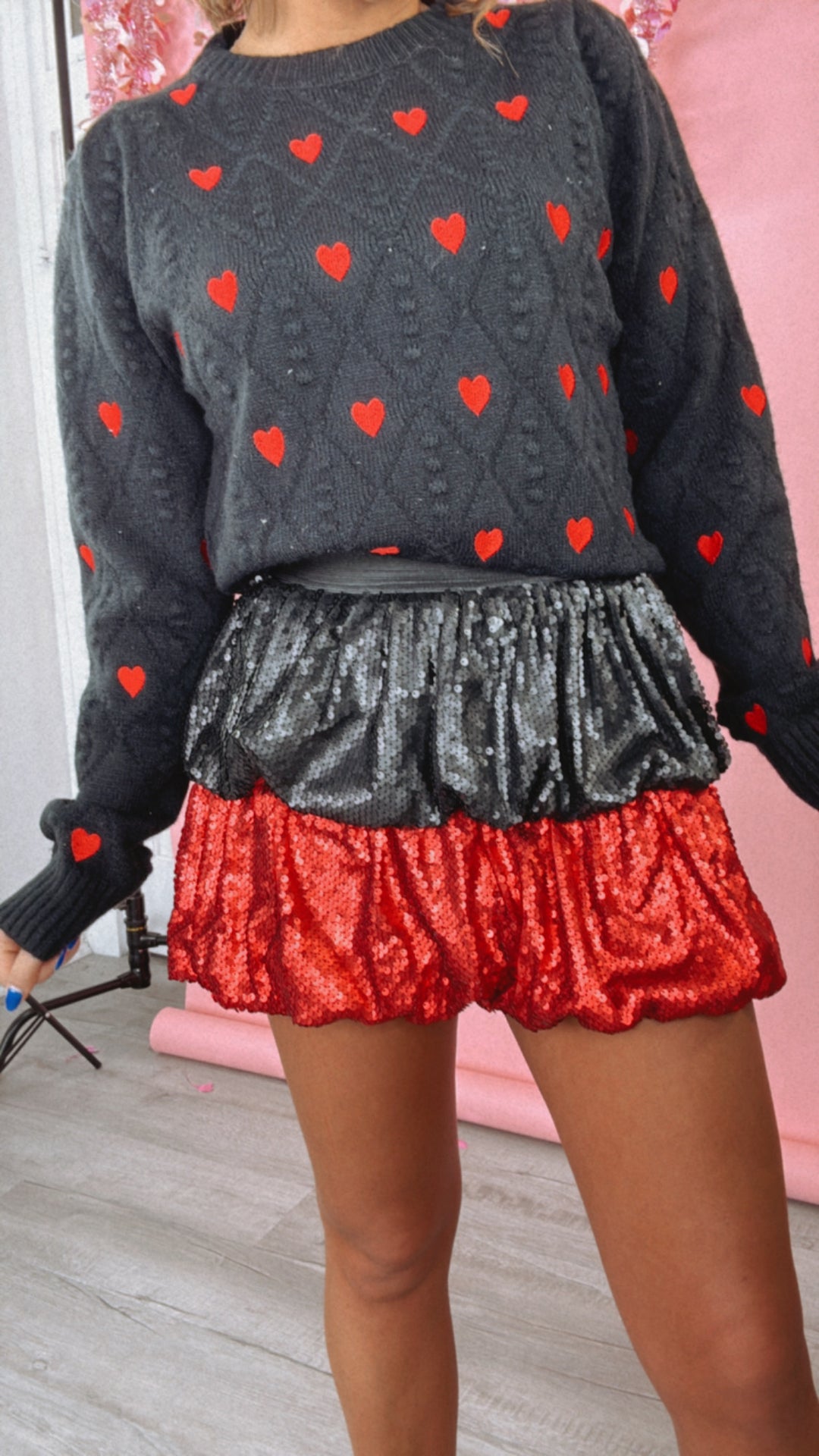 Spirited Red And Black Sequin Bubble Skirt