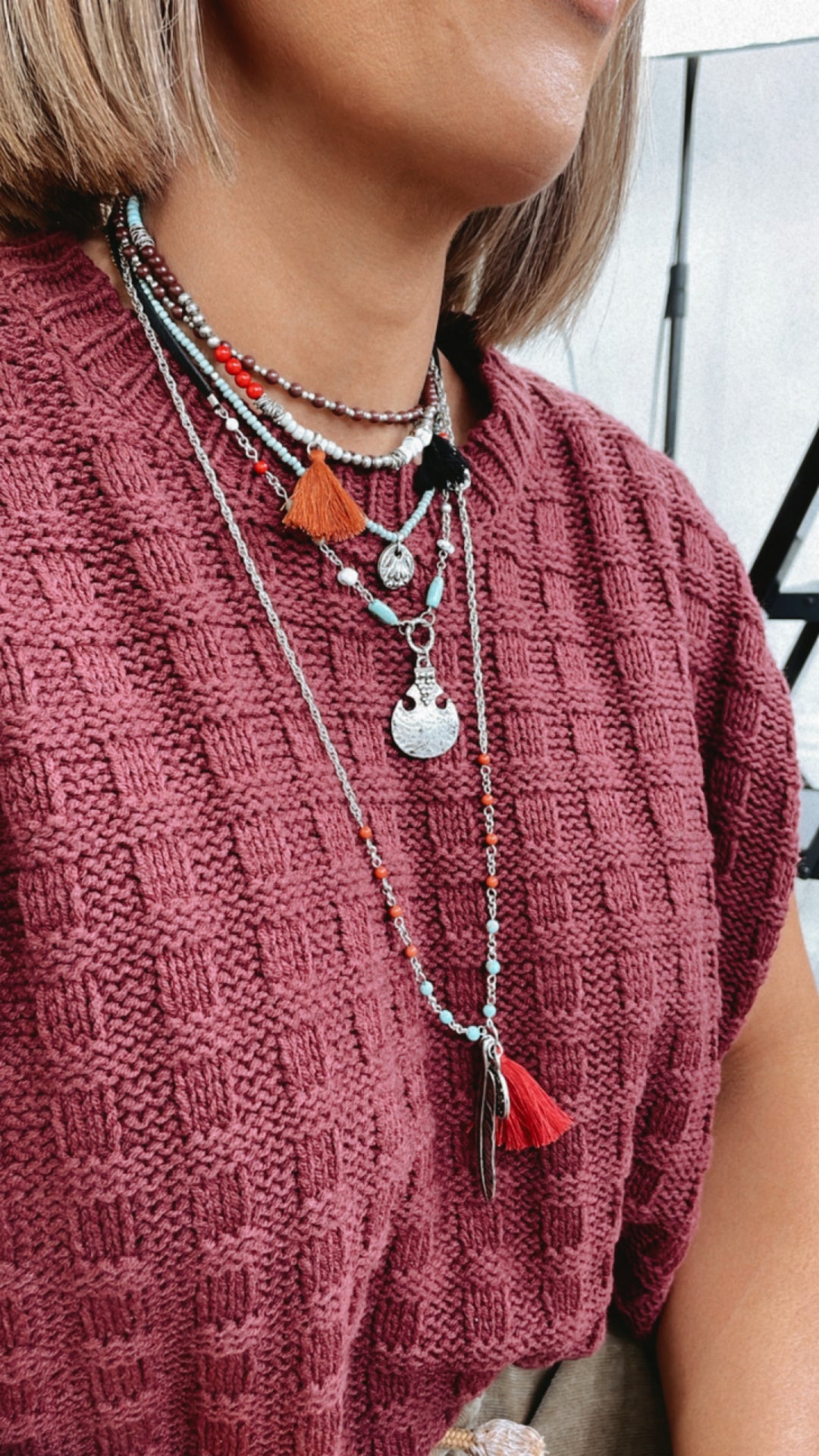 Feather Fringe Multi-Layered Necklace